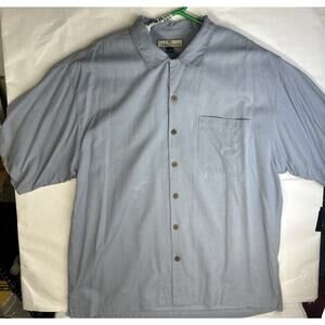 Tommy Bahama Hawaiian Vintage Shirt Silk Cotton Blend Blue Textured Men's Large